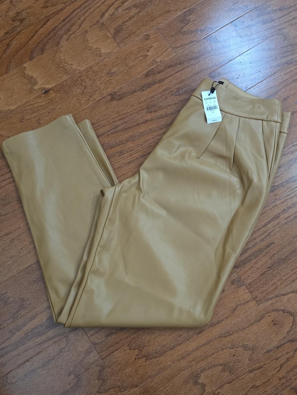 Express Women’s Tan Pleated Faux-Leather Chinos, Ankle, Size 6
